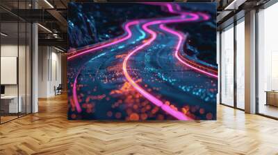 technology roads made out of fiber and network connections. colorful abstract background. Wall mural