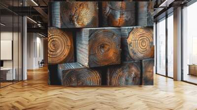 Warm Taupe Wood Texture, Contemporary Block Stack Art. Wall mural