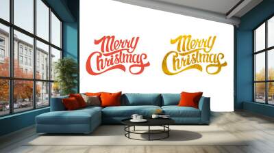 merry christmas red and gold  lettering inscription for winter holiday design,. Season's Greetings lettering MERRY CHRISTMAS, Wall mural