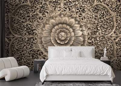 Pattern of flower carved on wood background Wall mural