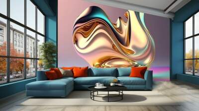 A gold and silver object on a pink and blue background, created with Generative Ai Technology Wall mural