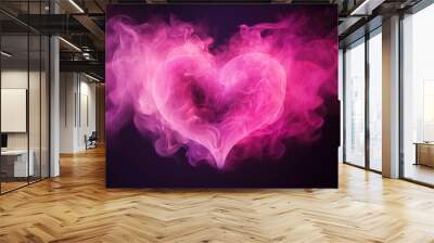 A heart made of pink smoke on a black background Wall mural