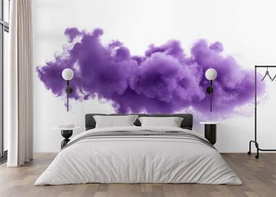 A vibrant purple smoke cloud drifts gracefully, suspended on a transparent background, ideal for artistic or graphic design projects needing unique textures. Transparent background PNG Wall mural