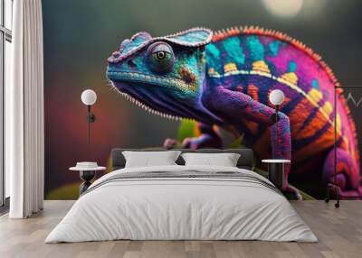 colored chameleon close up photo on blur background, generative ai Wall mural