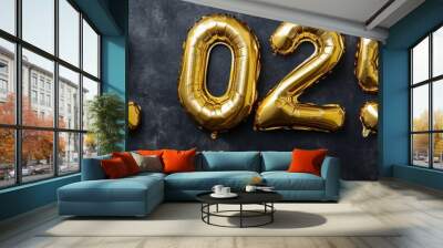 The golden numbers 2025 stand out against a dark, textured backdrop, ideal for New Year celebrations or milestone events Wall mural