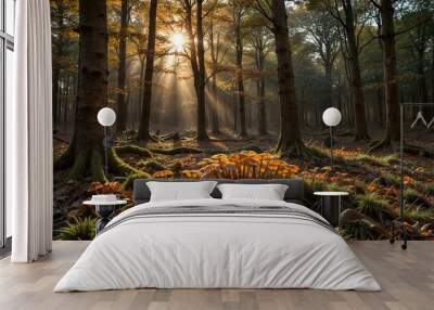 Autumn in the forest, mushrooms in the woods. Fall concept. wall paper, art print Wall mural