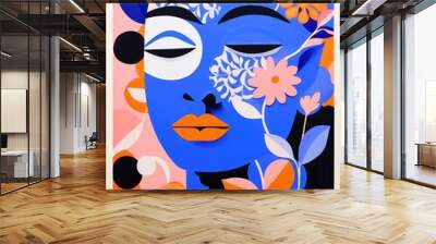 Woman Adorned With Floral Face Paint. Printable Wall Art. Wall mural