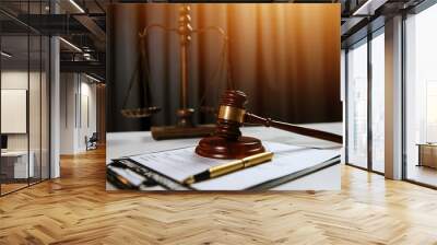 Law theme, gavel or mallet of the judge, lawyer enforcement officers, evidence-based cases taken into account in the court abount business, legislation. Wall mural