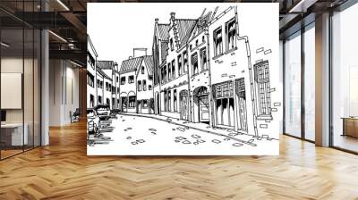 Vector sketch of Traditional architecture in the town of Bruges (Brugge), Belgium Wall mural