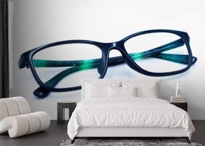 Classic eyeglasses close-up isolated on white background Wall mural