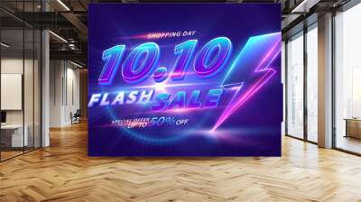 10.10 discount flash sale background. Vector illustration for shopping day, online shopping, special Offer coupon, voucher, banner template, websites, social media advertising. Wall mural