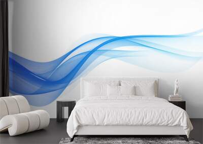 Modern abstract blue lines wave background. Dynamic flowing wave lines design element. Futuristic technology concept. PNG file. Wall mural