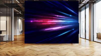 Modern abstract high-speed light effect. Technology futuristic dynamic motion on blue background. Movement pattern for banner or poster design background concept. Wall mural