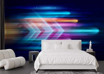 Modern abstract high-speed movement. Colorful dynamic motion on blue background. Movement sport pattern for banner or poster design background concept. Wall mural