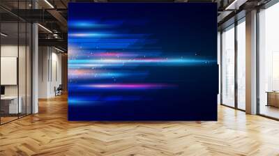 Modern abstract high-speed movement. Colorful dynamic motion on blue background. Movement sport pattern for banner or poster design background concept. Wall mural