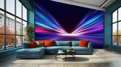 Modern abstract high-speed movement. Dynamic motion light trails with motion blur effect on dark background. Futuristic, technology pattern for banner or poster design. Wall mural