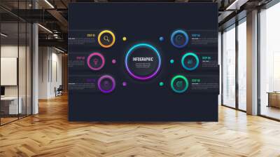 Modern infographic design on dark background. Business organization success process step diagram. Vector EPS10 illustration template design, workflow layout, web design. Wall mural