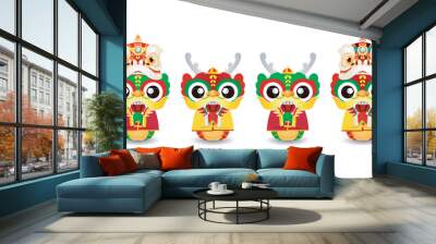 Happy Chinese new year 2024 with group little dragon greeting gong xi fa cai, the year of the dragon zodiac, Capricorn calendar, set of cute Cartoon isolated white background vector illustration Wall mural