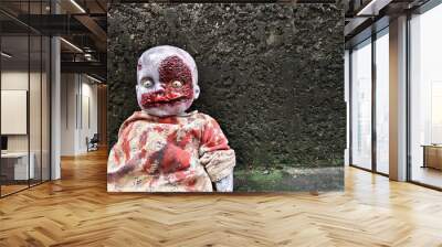 Scary horror doll Creepy doll Halloween concept, Close up of Ghost doll mystic in abandoned places background Wall mural