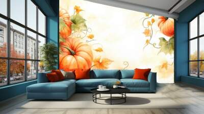 Autumn Pumpkin Vine Watercolor Border. Wall mural