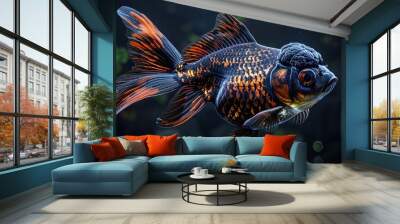 Black Moor Goldfish in Aquarium. Wall mural