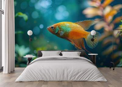 Colorful Fish Swimming in Aquarium. Wall mural