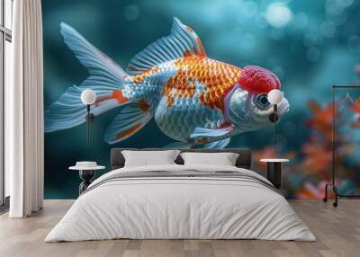 Colorful Goldfish Swimming in Aquarium. Wall mural