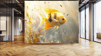 Golden Angel Fish Swimming in a Tank. Wall mural