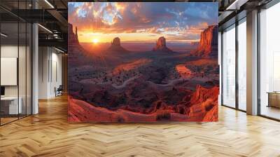 Monument Valley Sunrise with Clouds. Wall mural