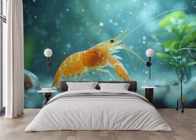 Orange Freshwater Shrimp in a Tropical Aquarium. Wall mural