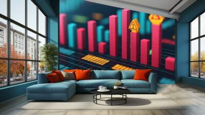 Warning Signs on Graph. Wall mural