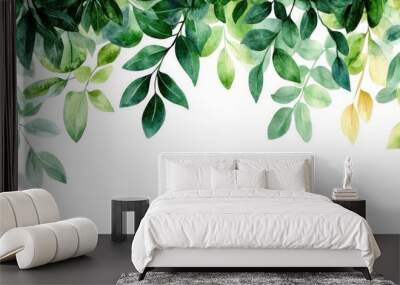 Watercolor Green Leaves Border. Wall mural