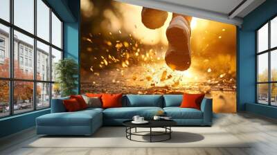 Energizing moments of a runner in golden sunrise light Wall mural