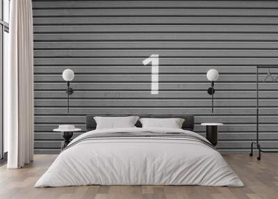 number 1 on material door.steel or aluminium door.sign number. Wall mural