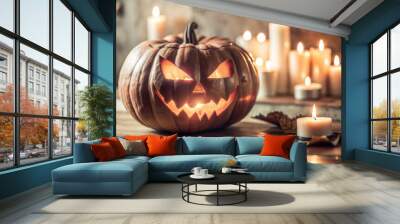 Spooky Carved Pumpkin Wall mural