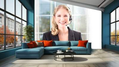 Business woman headset Wall mural