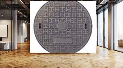 Rusty manhole cap, grunge manhole cover, round, isolated on white background with clipping path. Wall mural