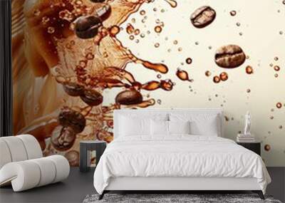 a brown water splash with coffee beans, evoking warmth background Wall mural