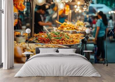 Street Food Stall with Delicious Dishes. Wall mural