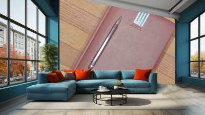 Pencil on notebook on wooden table, business concept Three Pen on notebook on wooden table, business conceptPencil on blank notebook on wooden table, business concept  - Vintage effect style pictures Wall mural