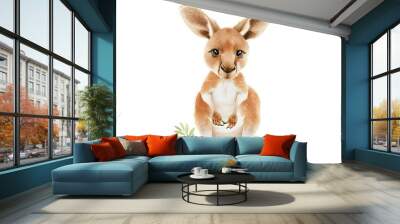 Endearing Kangaroo in Watercolor Style on White Background for Nursery Art Wall mural