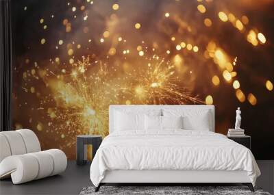 A sparkling close-up of traditional fireworks against a night sky, perfectly capturing the essence of Diwali celebrations. Wall mural