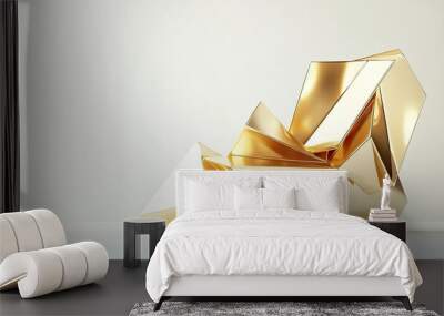 Abstract golden geometric shapes creating a sleek, minimalist trophy, set against a clean white background. Wall mural