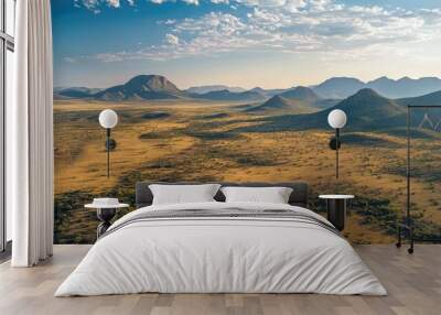 Bird's-eye view of the serene Karoo landscapes, with wide-open plains, distant mountains, and arid vegetation Wall mural