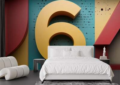 Geometric shapes arranged to represent the number 6, showcasing a simple and contemporary design. Wall mural