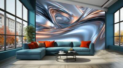 Liquid metal-like curves glowing with soft light in a futuristic abstract landscape. No people, no logo. Wall mural