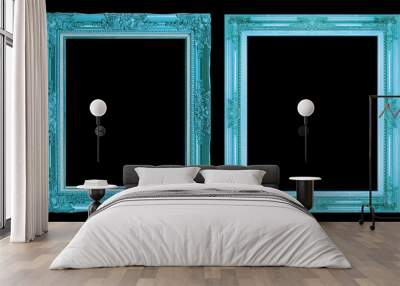 collection 2 antique blue frame isolated on black background, cl Wall mural