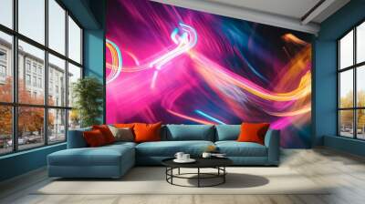 Sharp streaks of neon light shooting across the image, creating abstract patterns on a dark backdrop. Wall mural