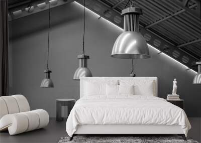 Big lamp silver on ceiling factory, black and white tone Wall mural