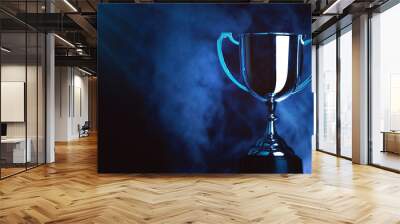 silver trophy award competition with smoke in the dark , blue tone Wall mural